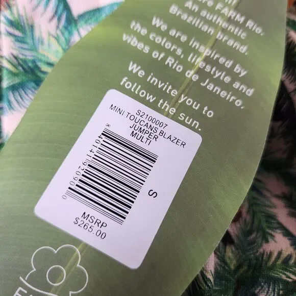 Farm Rio Toucans Tropical Linen Blazer Jumper Womens Small Summer Beach vacation - Picture 8 of 15